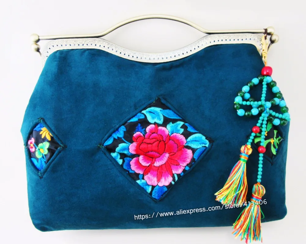 Handmade Tribal Vintage Hmong Ethnic Boho hippie ethnic tote bag handbags Velvet clutch SYS-1022 | Багаж и сумки