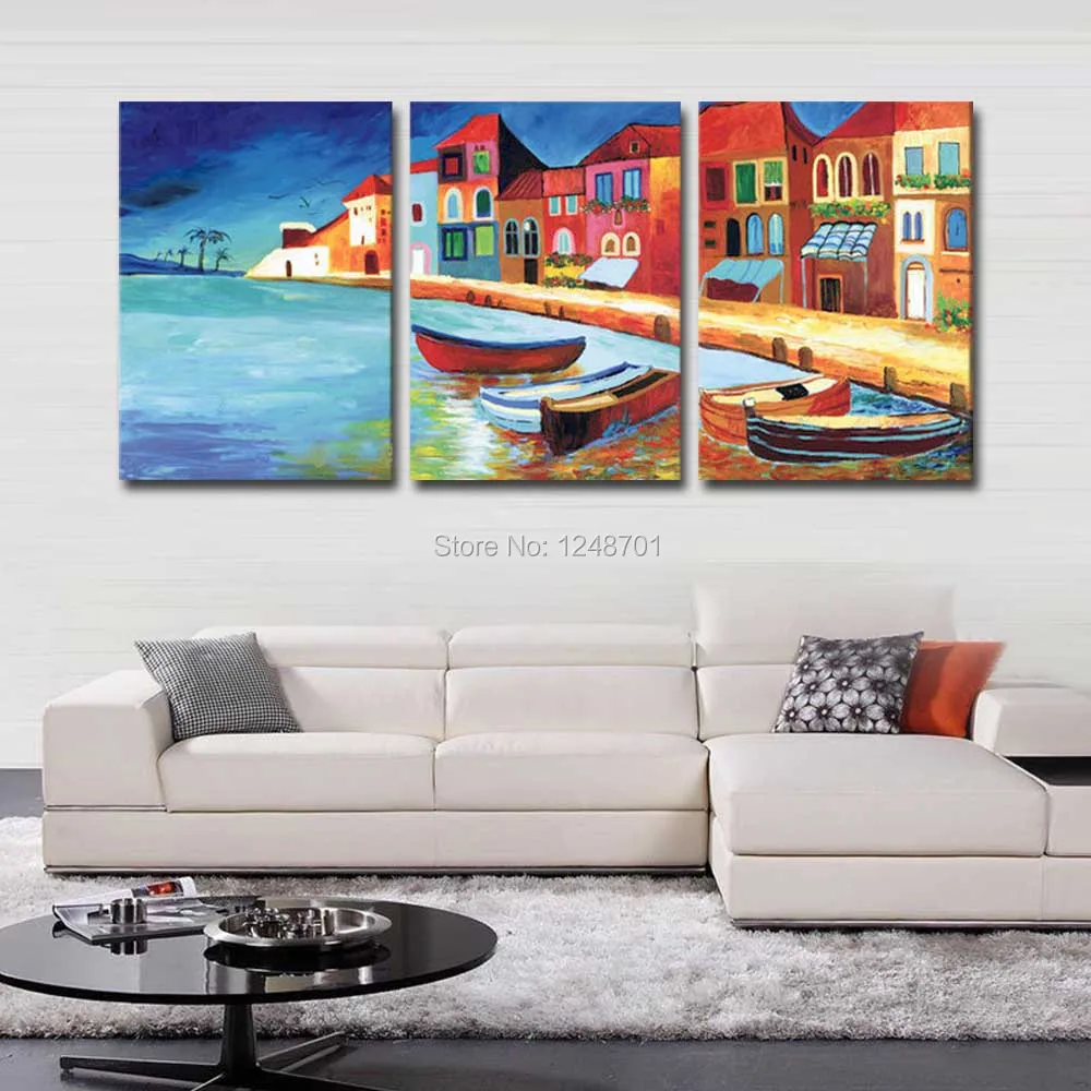 Абстрактная Настенная картина ручной росписи из 3 предметов для строительства