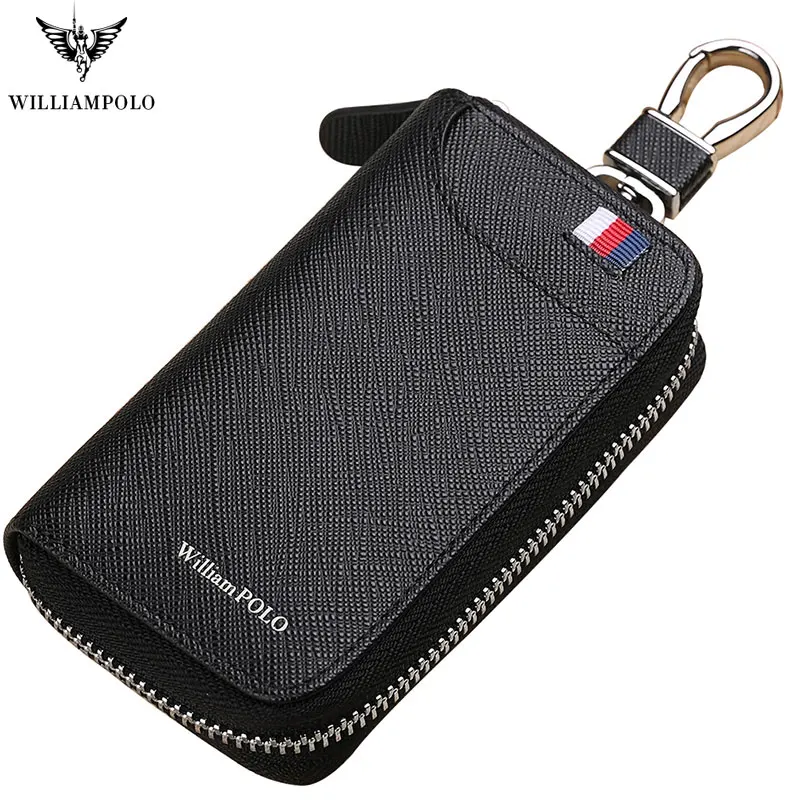 Saffiano-Ring-Black Брендовый Чехол-бумажник Для мужчин из натуральной кожаные бумажники, ключи Для мужчин Для женщин, ключница для автомобильных ключей, Органайзер Кошелек Универсальный брелок молния брелок для ключей сумка кошелек - Цвет: Saffiano-Ring-Black
