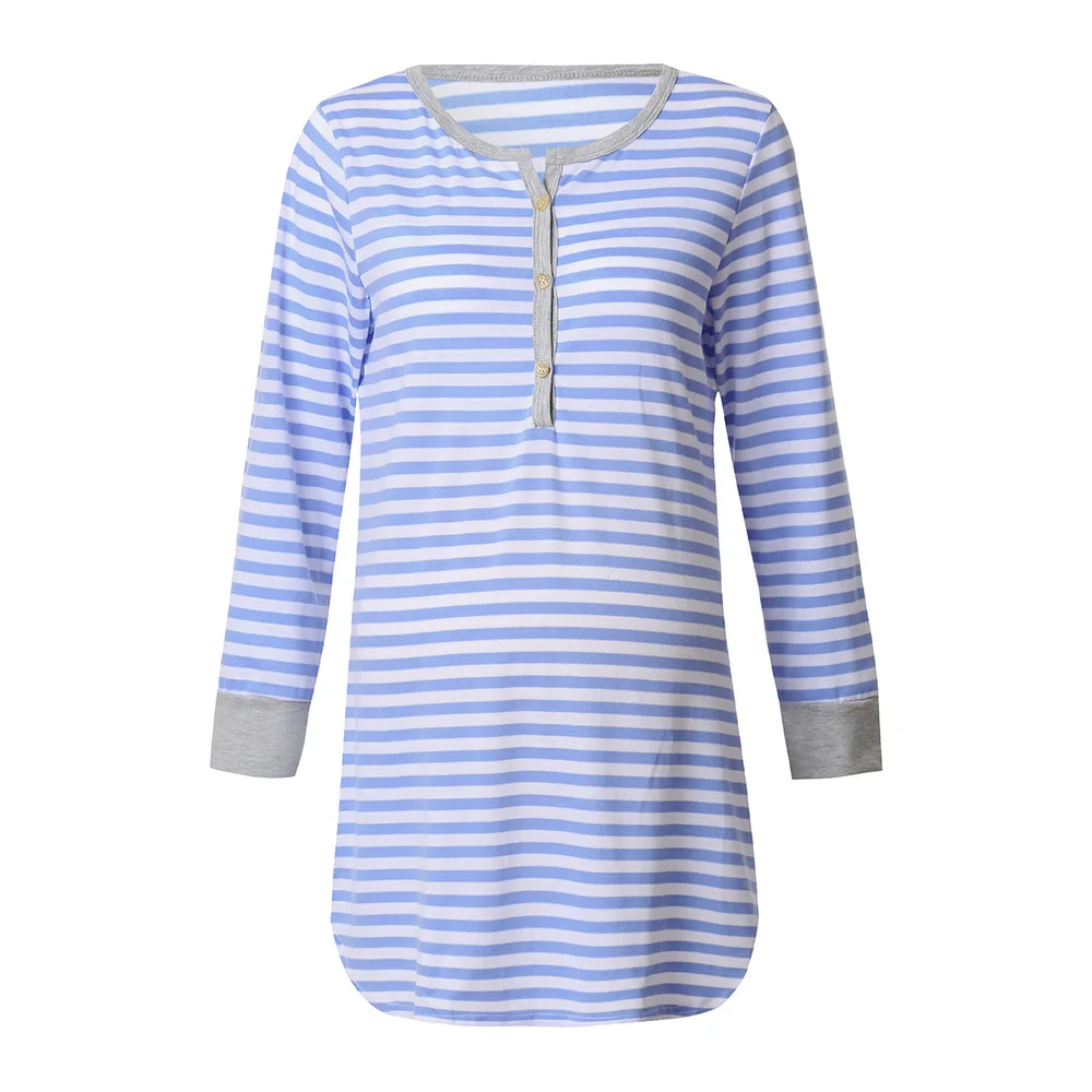 Striped Maternity Robe Pregnant Long Sleeve Labor Delivery Nursing Hospital Gowns Nursing Nightgown for Breastfeeding Sleepwear