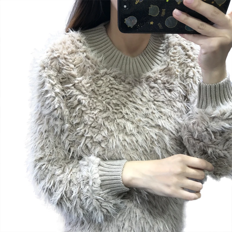 2018 осенне-зимний модный пуловер с круглым вырезом рубашка длинными рукавами из