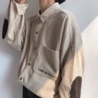 Мужская Вельветовая рубашка с длинными рукавами, Повседневная Свободная рубашка в Корейском стиле для студентов, осень 2019