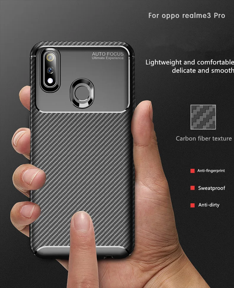 Чехол для OPPO Realme 3 роскошный ударопрочный углеродный высококачественный мягкий