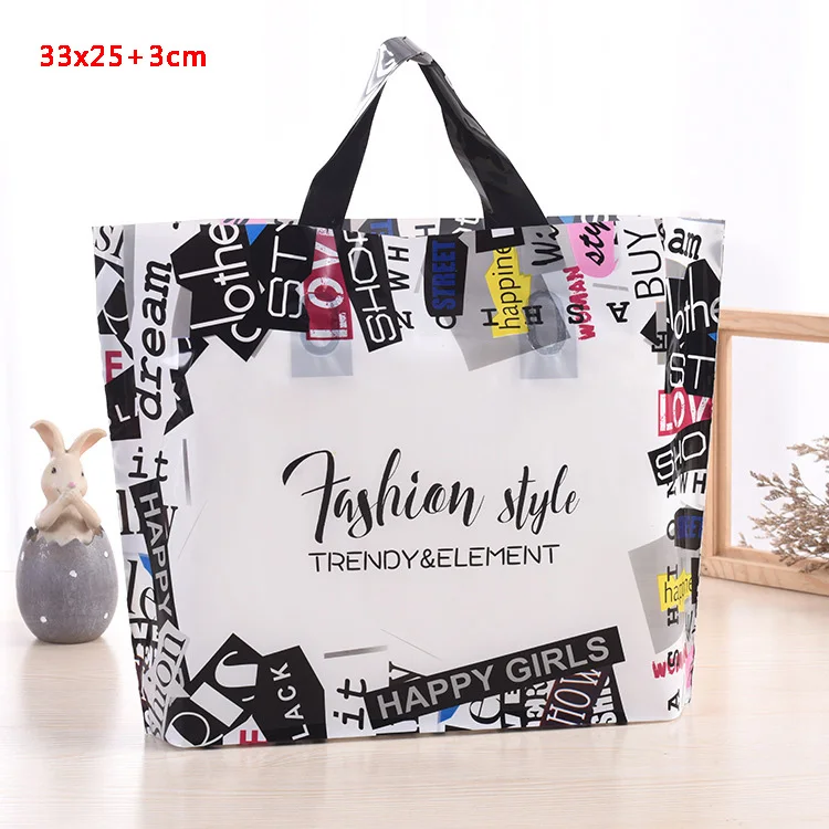 fashion style Толстые большие пластиковые хозяйственные сумки толстые бутик Подарочная одежда упаковка пластиковая подарочная сумка с ручкой 10 шт несколько узоров - Цвет: fashion style