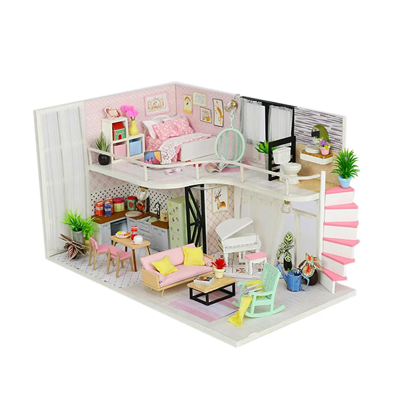 Миниатюрный Кукольный дом мебель Diy пылезащитный чехол 3D Деревянный Miniaturas кукольный домик Свадебные украшения игрушки для детей подарки на день рождения