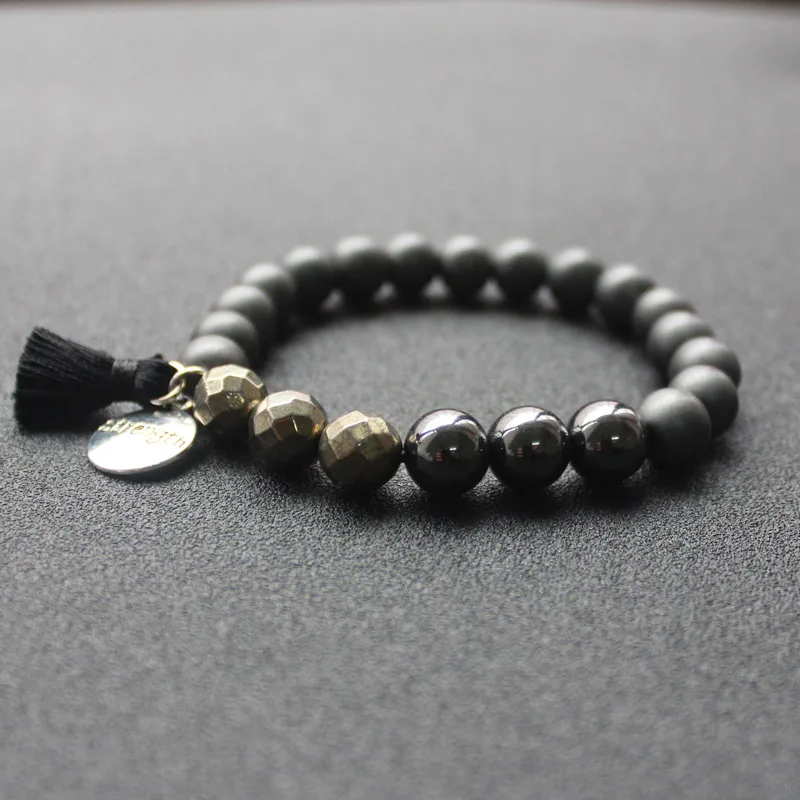 Черный матовый энергетический камень бусины гематит браслет из бисера 10 мм ниток