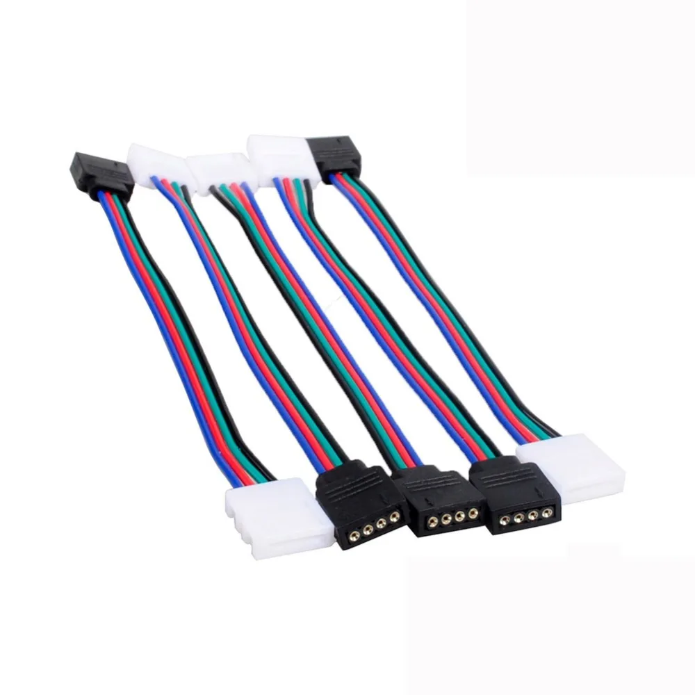 RGB светодиодные полосы разъемы для освещения 10 мм 4Pin без пайки кабель печатной платы провода до 4 штырьковый гнездовой адаптер для SMD 3528 5050