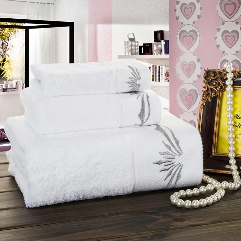 2016 роскошный набор полотенец для ванны + лица полотенца рук 100% хлопок белая