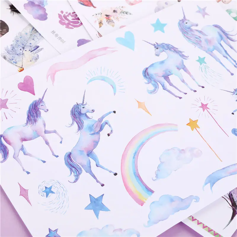 Мультяшные Животные наклейки с перьями милые красочные бумажные Ловец снов