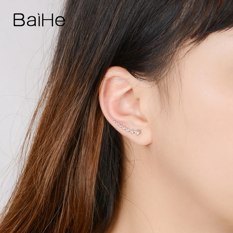 BAIHE Solid 14 K белое золото 0.40ct(всего) H/SI натуральные бриллианты свадебные женские модные ювелирные изделия серьги-гвоздики