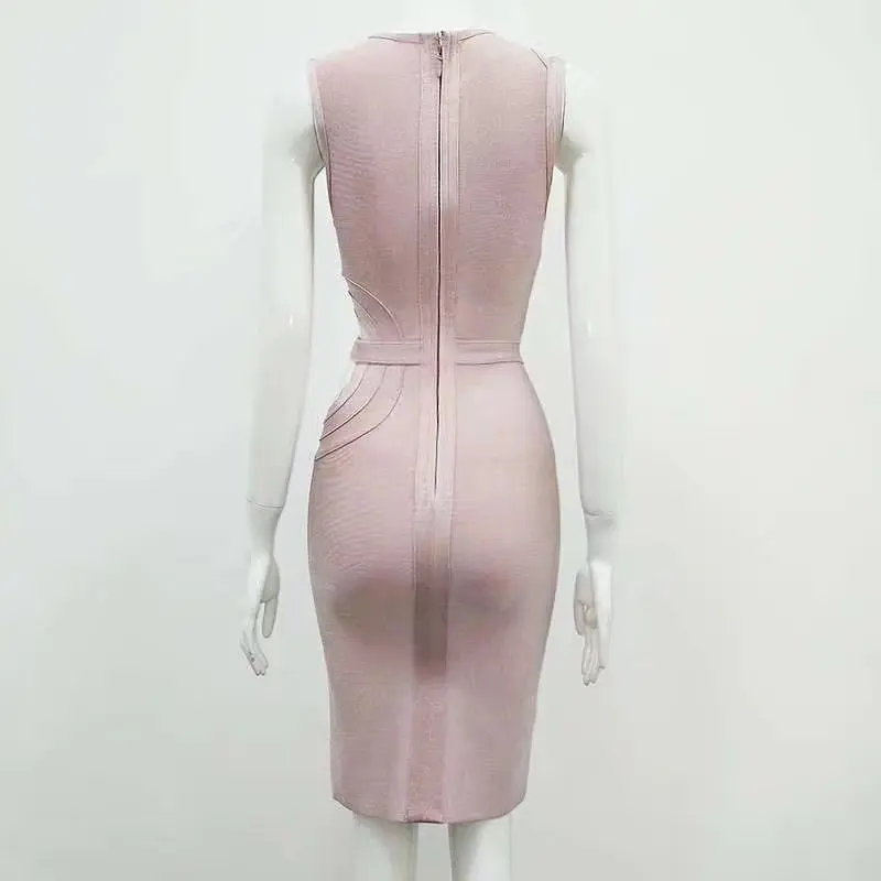 Высокое качество розовый рукавов выдалбливают район бинты платье Sexy Вечеринка