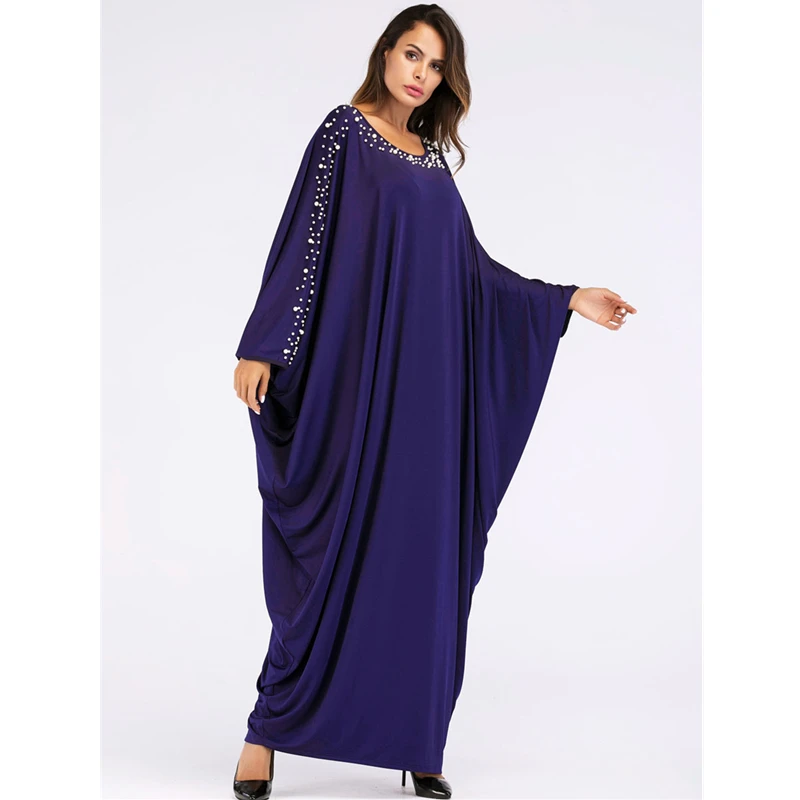 Большой темно-синий жемчужный плащ с рукавом Caftan Макси платье большого размера