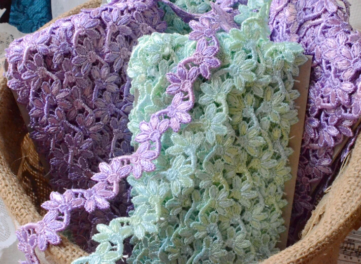 Горячая 5 метров высокое качество вышивка фиолетовая кружева мятного зеленого