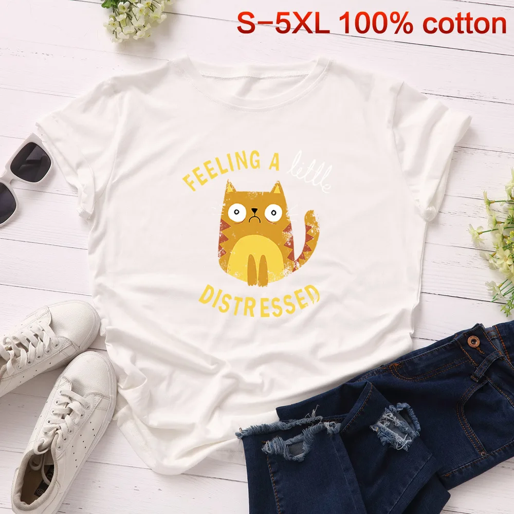 SINGRAIN женская летняя футболка, хлопок, мультяшный желтый кот, S-5XL размера плюс, модные топы, принт с животными Китти, женская футболка