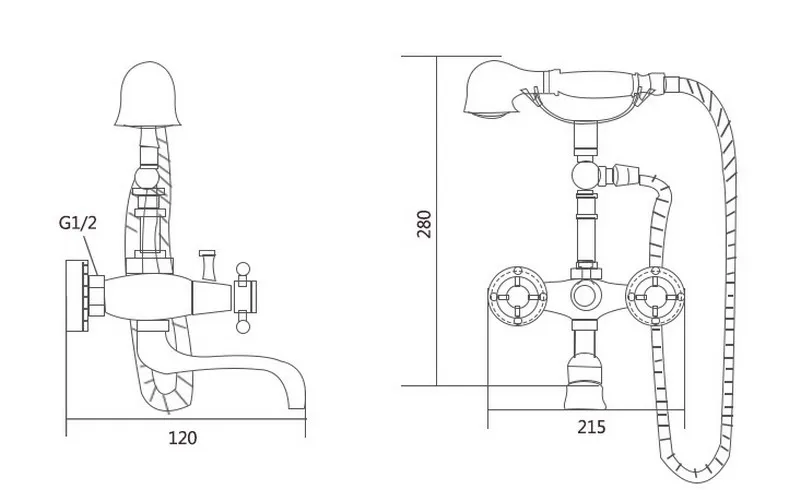 Настенный смеситель для ванны с двойной ручкой Бронзовый Смеситель масляной