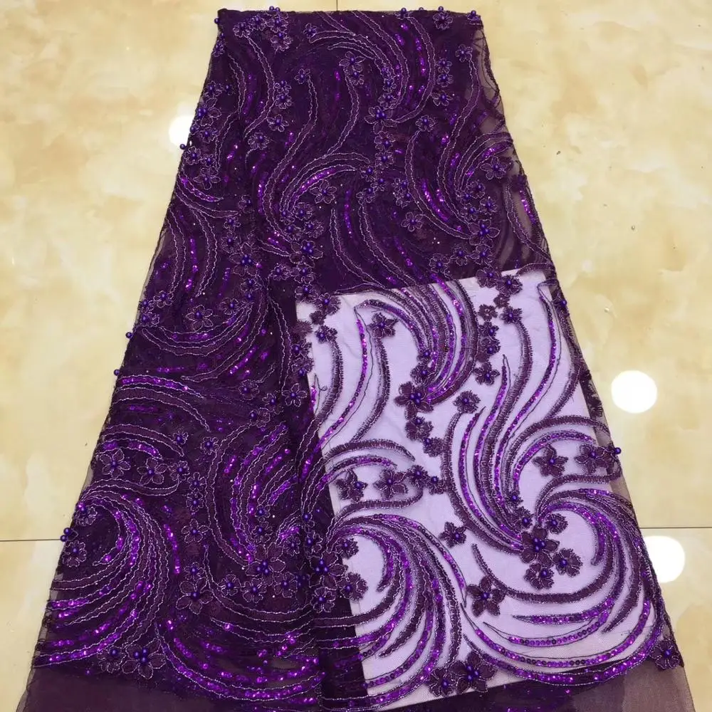 

African Lace Fabric 2019 High Quality Lace Bridal Lace Fabric With Beaded Nigerian Tulle Mesh Lace Fabrics XZXJUN186