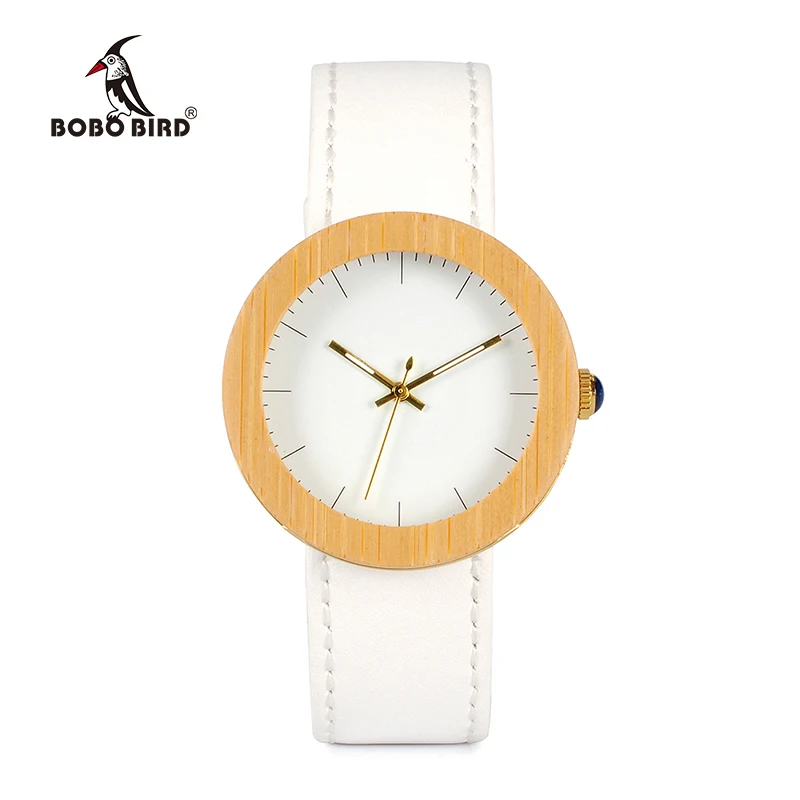 Женские классические часы BOBO BIRD модные с белым циферблатом и золотым чехол