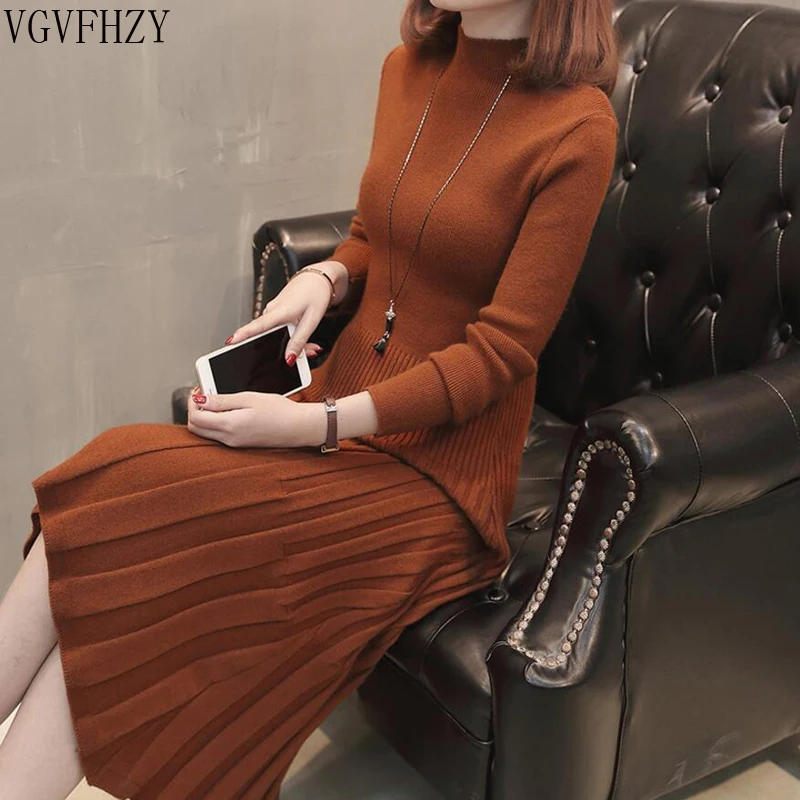 Женское зимнее платье-свитер 2018 модное элегантное вязаное платье с длинным