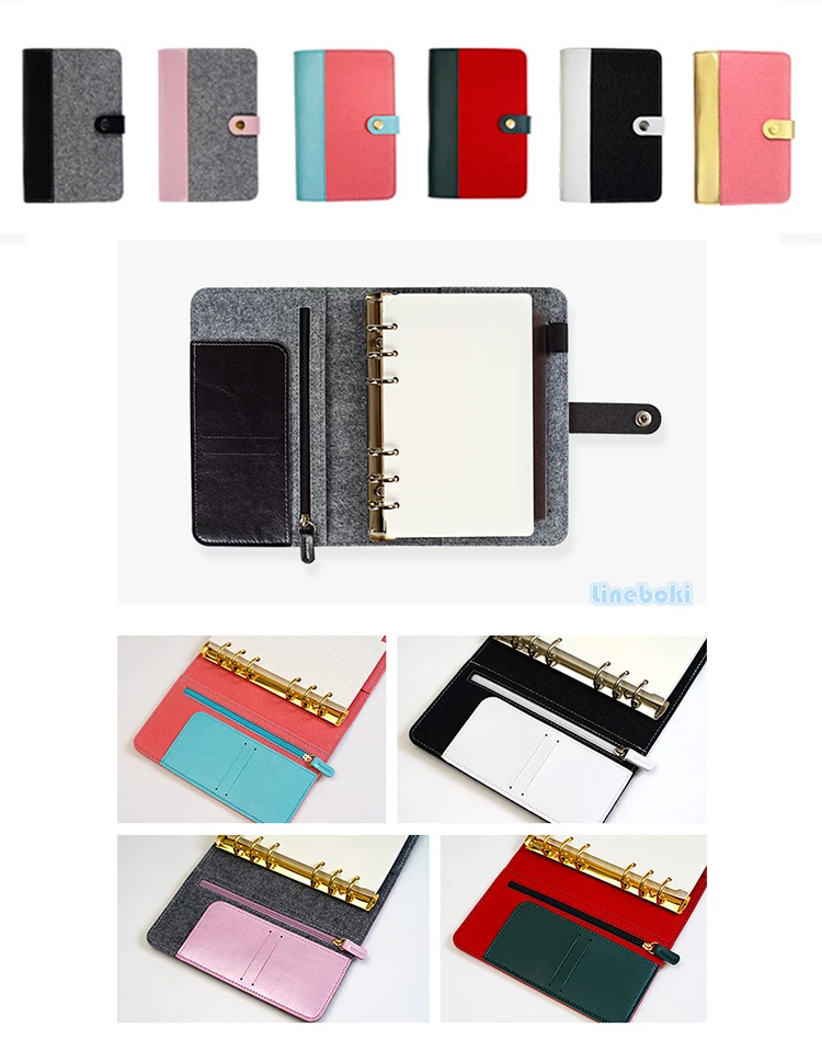 

Japanese Personal Dairy Felt With Pu Leather Travel Journal Golden Ring Office Binder Notebook Cute Kawaii Agenda Planner A5 A6