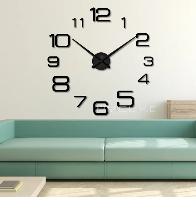 Гостиная 3D большие настенные часы DIY зеркальные настенные наклейки часы с кварцевым механизмом Horloge иглы Relogio де Parede Decorativo - Цвет: black and sliver