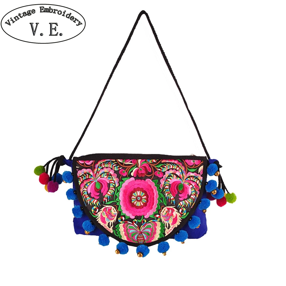 Для женщин помпоном плеча Курьерские сумки Этническая Богемия Crossbody Сумка