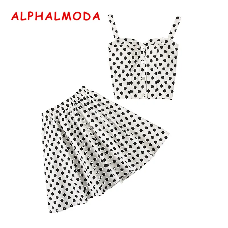 Женский однобортный Топ ALPHALMODA майка с цветочным принтом + мини юбка комплект из 2