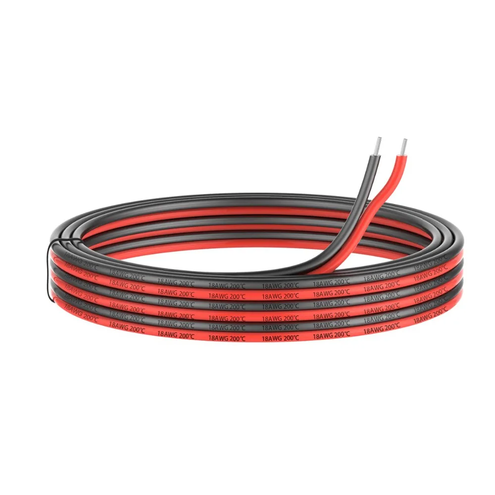 2pin удлинитель 18awg Электрический провод с силиконовой оплеткой черный и красный 2 проводника параллельный провод линия мягкая гибкая длина для вас на выбор