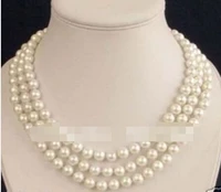 free shipping 1306 details about 3 rows akoya cultured 7 8 mm white pearl necklace