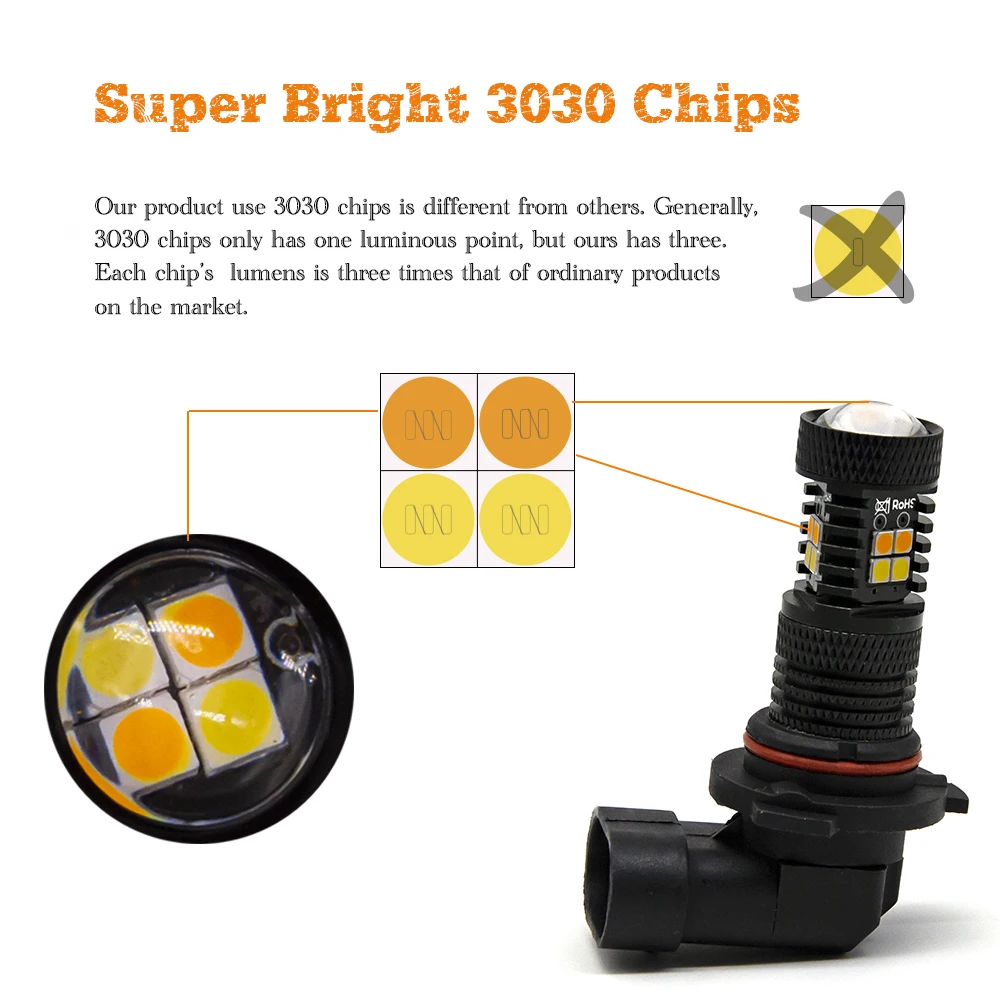 10 шт. H8 H11 светодиодные лампы HB4 Led HB3 9006 9005 Противотуманные фары 1000LM 6000 K 12В дневные ходовые огни дневного света двойной Цвет Янтарный белого и желтого цвета