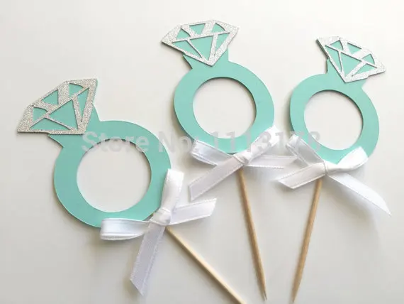 

glitter Engagement Ring cupcake toppers Bachelorette bridal baby shower toothpicks wedding birthday party decor