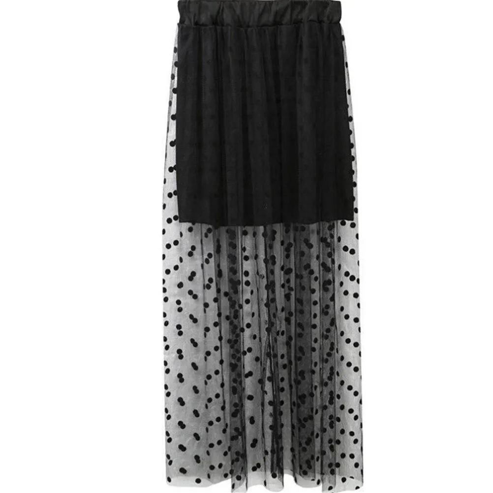

Stylish Tulle Skirts Womens Spring Summer Elastic High Waist Long A-line Skirt Girls Saia Feminina
