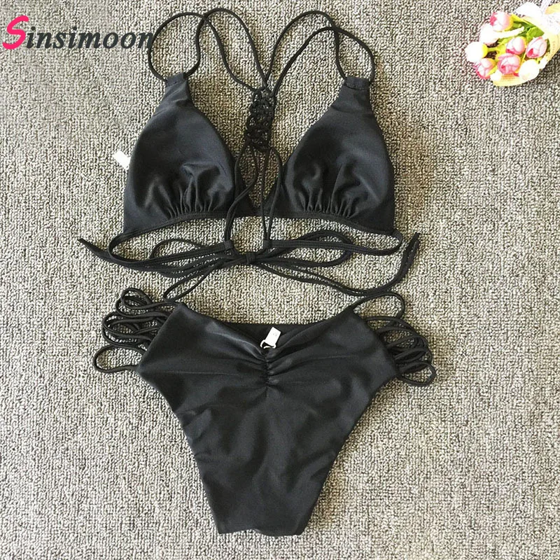 Женский трикотажный комплект бикини в клетку плетеные с подкладкой купальный