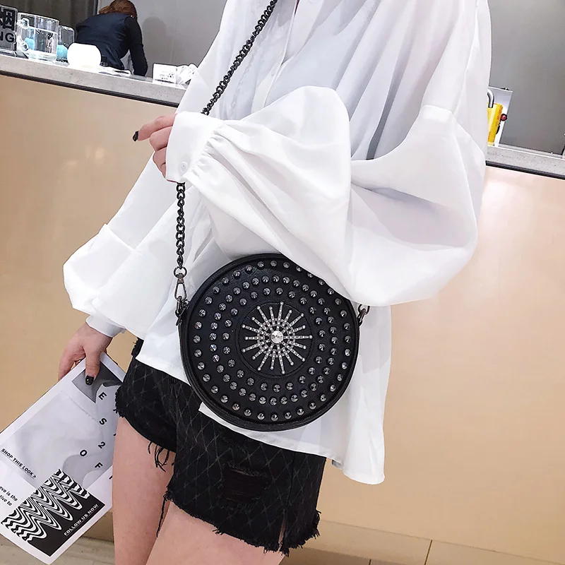 Круглая сумка с бриллиантами вечерние маленькие роскошные сумки кожаные женские