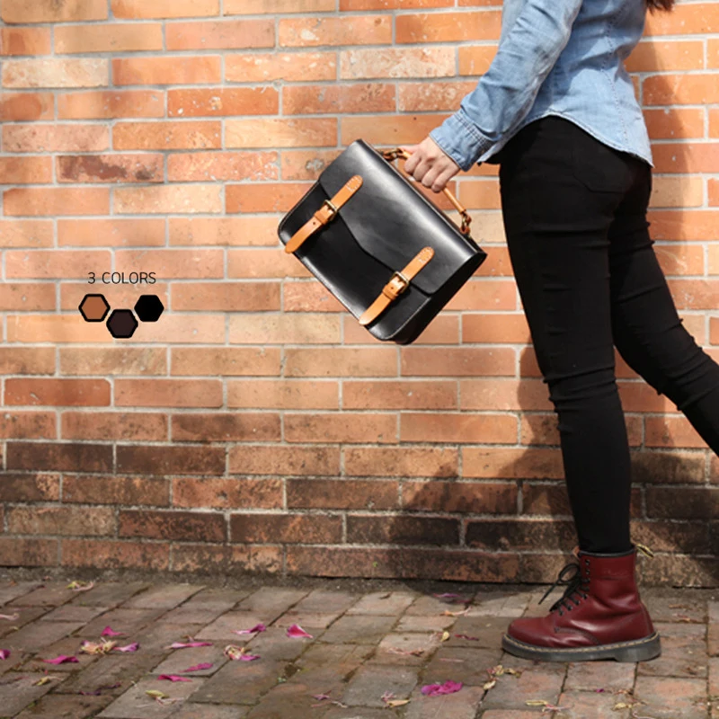 Женская винтажная сумка из воловьей кожи однотонная мессенджер ручной работы