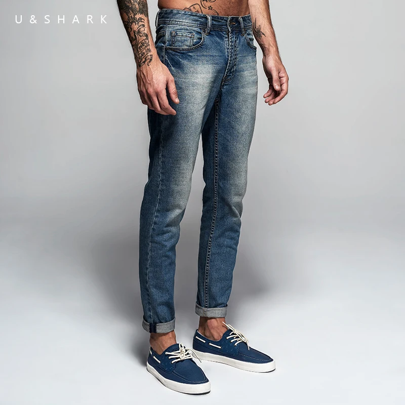 U & SHARK весенний Новый светильник синие обтягивающие джинсы брюки Мужская