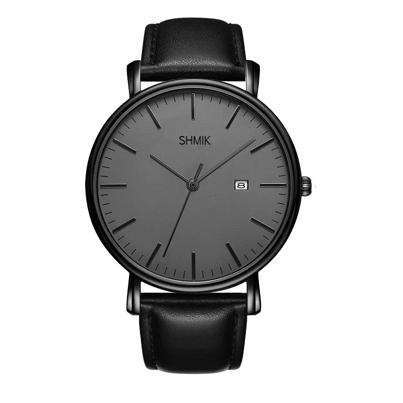 Leather Grey Мужские часы от ведущего бренда, роскошные часы с календарем, мужские часы со стальным сетчатым ремешком, деловые повседневные мужские часы с датой - Цвет: Leather Grey