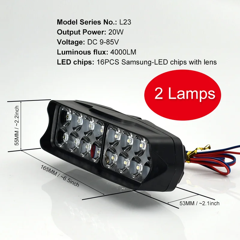 2pcs L23-20W CNSUNNY светильник, мотоциклетный светодиодный светильник, противотуманный светильник, 10 Вт/15 Вт/20 Вт, белый, авто велосипед, для вождения, рабочий Точечный светильник, внедорожный, мото лампа, аксессуары - Цвет: 2pcs L23-20W
