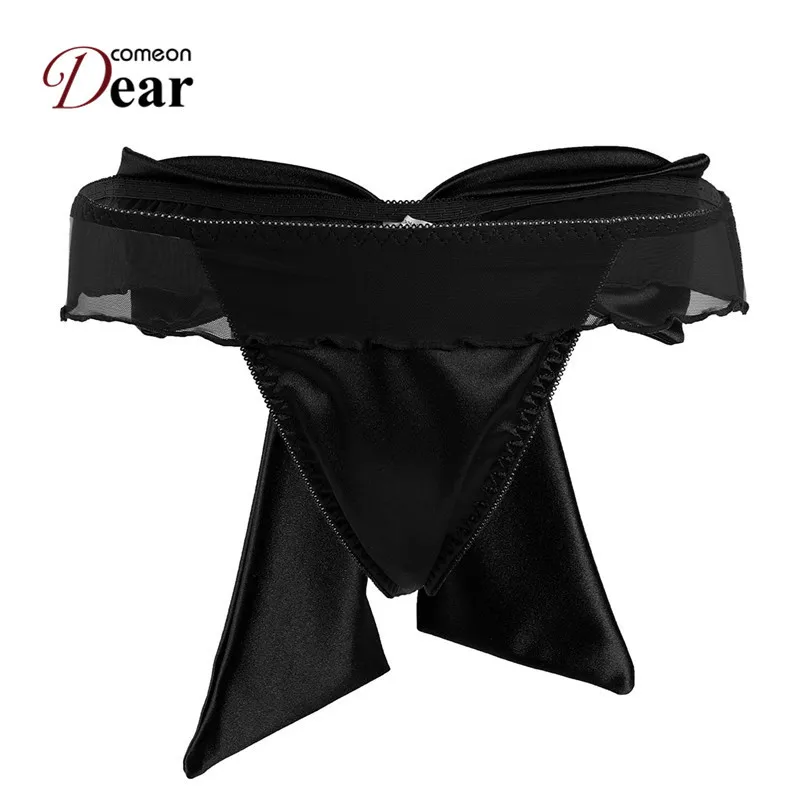 Comeondear PA5082 размера плюс сексуальные атласные трусики с бантом Ropa Interior Femenina стринги Calcinhas Para Mulheres кружевные женские трусы