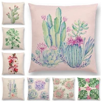 tropical flowers jungle leaves cushion cover watercolor plants cactus garden magnolia pastel sofa throw pillow case