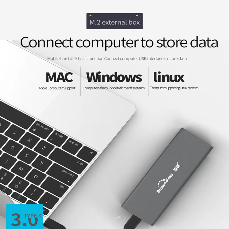Blueendless M.2 портативный корпус для жесткого диска Ssd Тип c Usb 3 0 Msata 2242/2260/2280