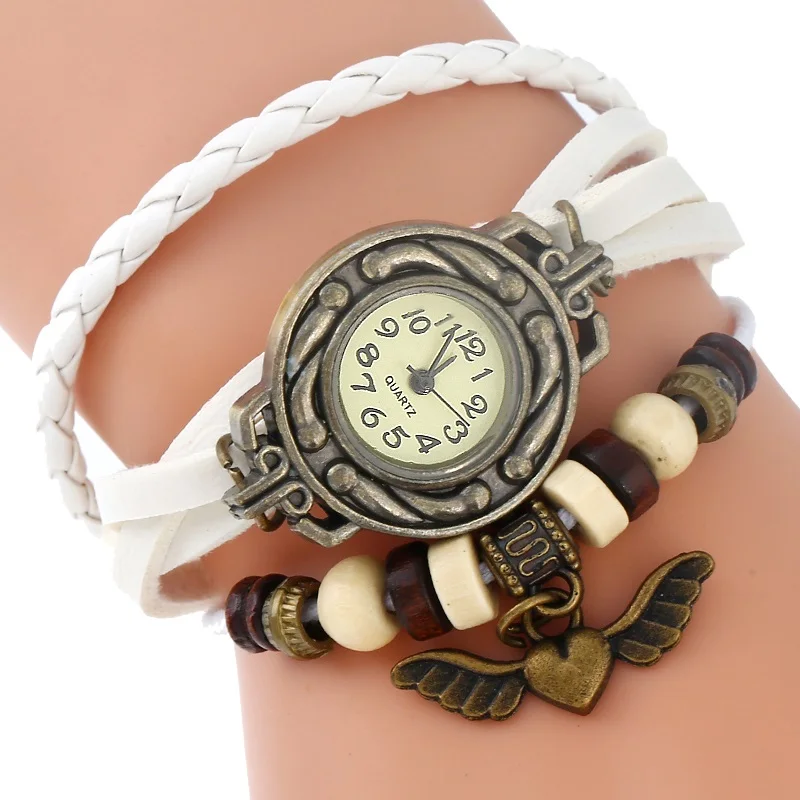 Женские кварцевые часы с кожаным ремешком крыльями и сердцем|montre fashion|montre amontre women