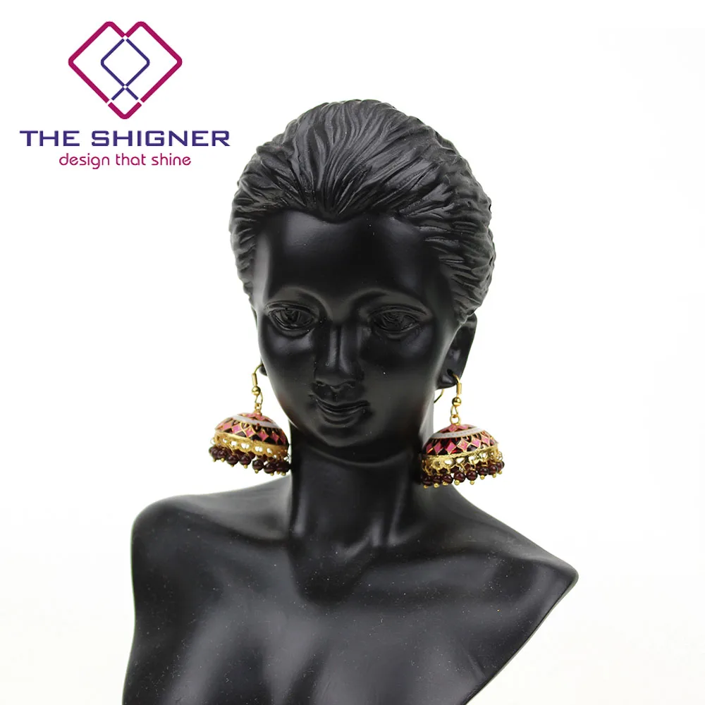 THE SHIGNER индийские традиционные Meenakari эмаль золотой тон Jhumka Jhumki серьги Болливуд стиль ювелирные изделия Висячие Серьги