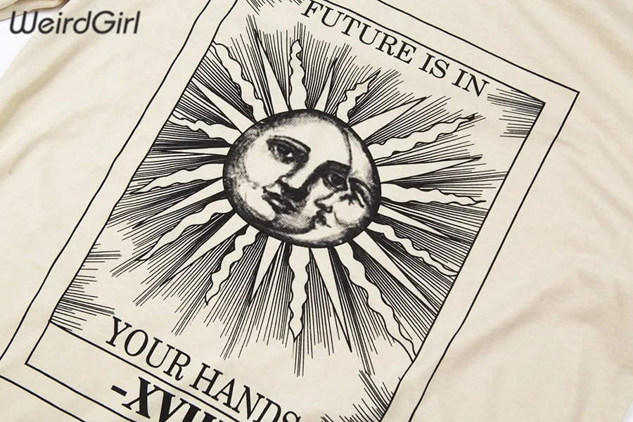 Weirdgirl Женская Повседневная модная футболка цвета хаки с надписью «sun moon», свободная футболка с круглым вырезом и рукавом средней длины, эластичная растягивающаяся летняя одежда для дома, Новинка