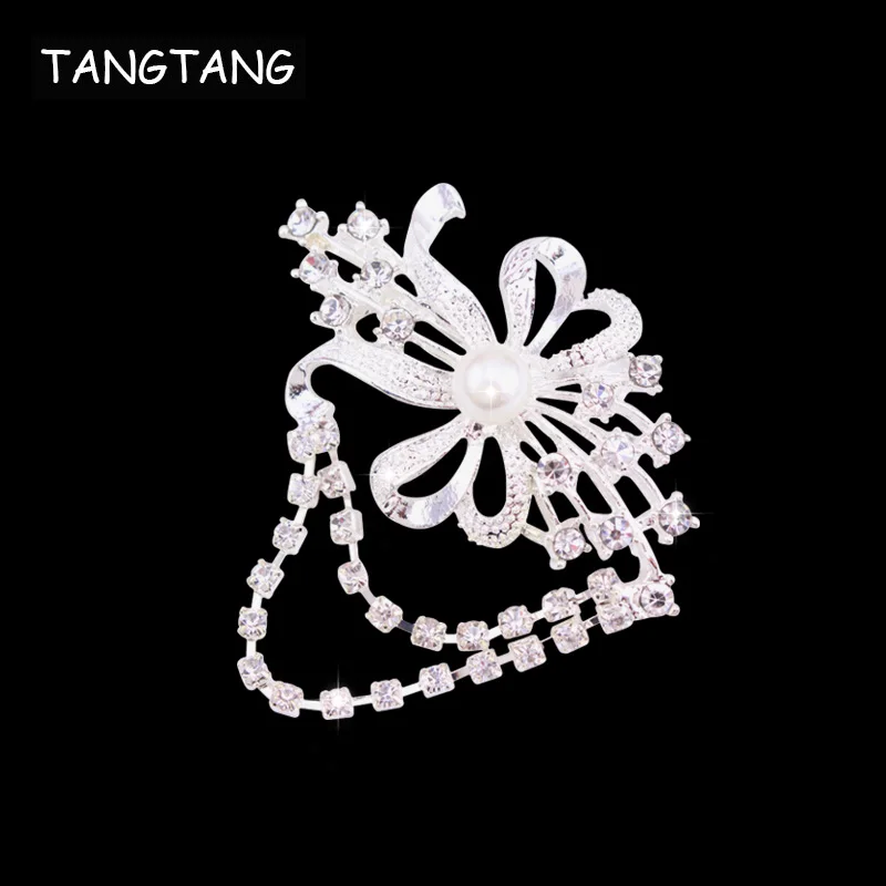 Новый красивый блестящий кристалл Бант дизайн воротник брошь с кисточками