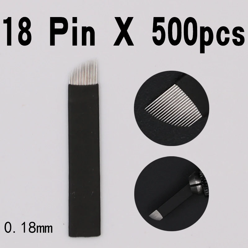 

500PCS 18 Pins Permanent Makeup Eyebrow Tattoo Bevel Blade Microblading Needles For 3D Embroidery Manual Tatoo Pen Machine black