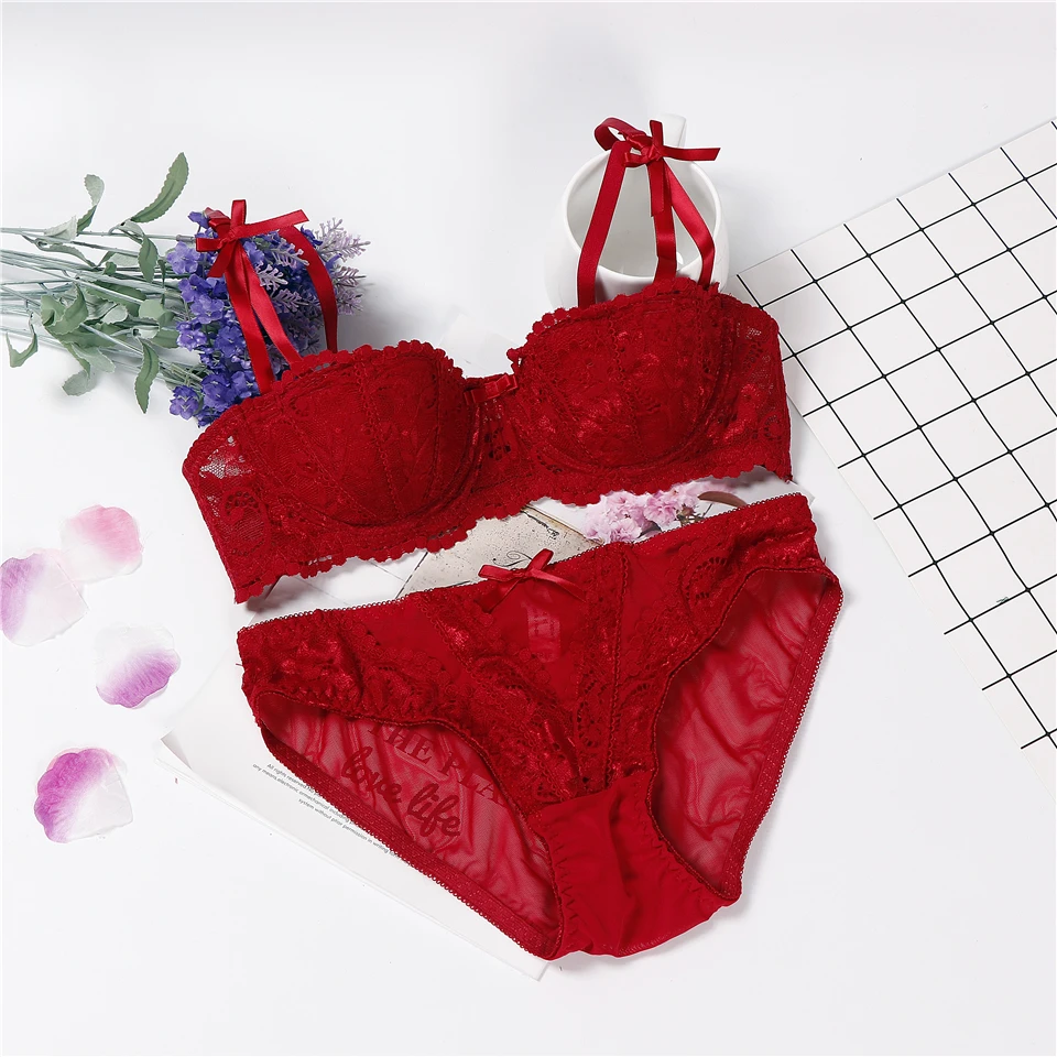 Женское белье, сексуальный комплект с бюстгальтером, ropa interior femenina conjunto, бюстгальтер на половину чашки, трусики, Женский комплект нижнего белья