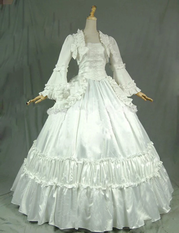 

Medieval Retro Gothic Victorian Steampunk Long Dress Costume Long Flare Sleeve White Cotton Ball Gowns Dance Clothing For Women