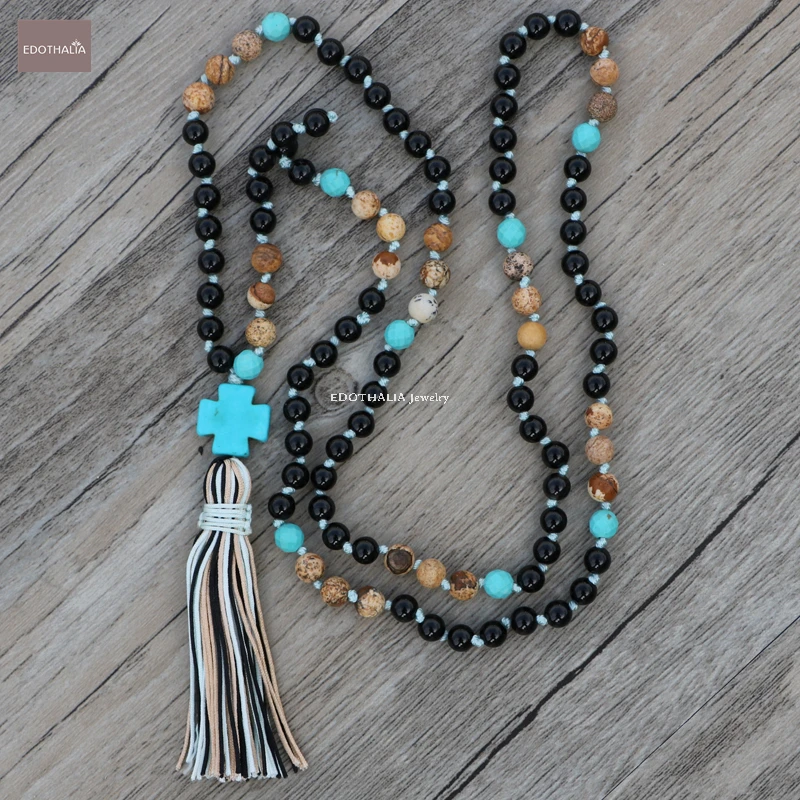 EDOTHALI бусины из черного оникса камень с рисунком 6 мм натурального камня ожерелье