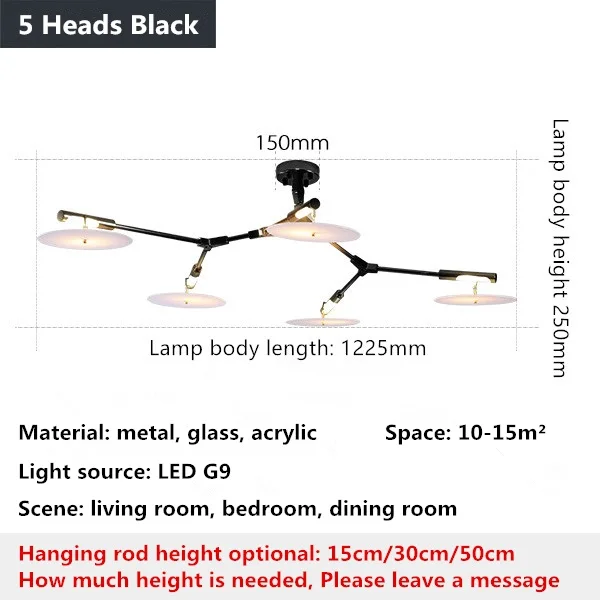 5 Heads Black Postmodern LED living room chandelier ceiling bedroom hanging light home lighting Nordic deco fixtures Gold/black suspended lamp - Цвет абажура: 5 Heads Black