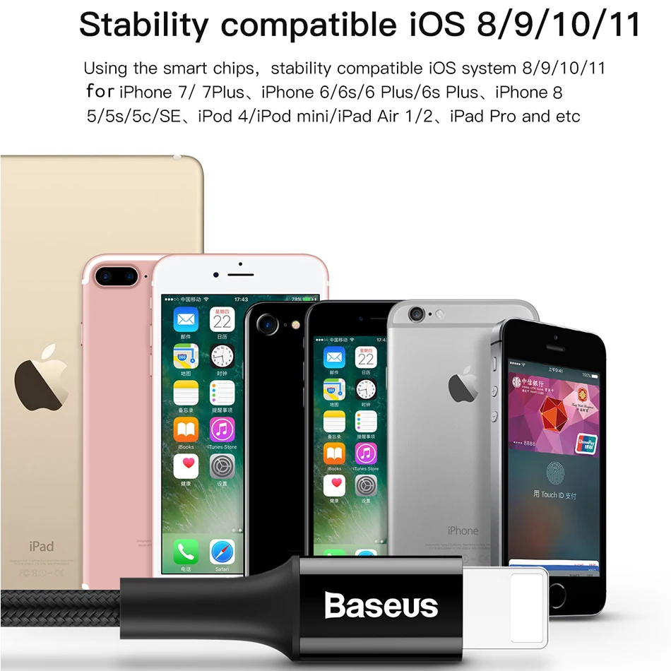Baseus светодиодный кабель зарядного устройства для iPhone X 8 7 USB кабель для iPhone iPad Быстрая зарядка кабель зарядного устройства кабель для передачи данных для мобильного телефона